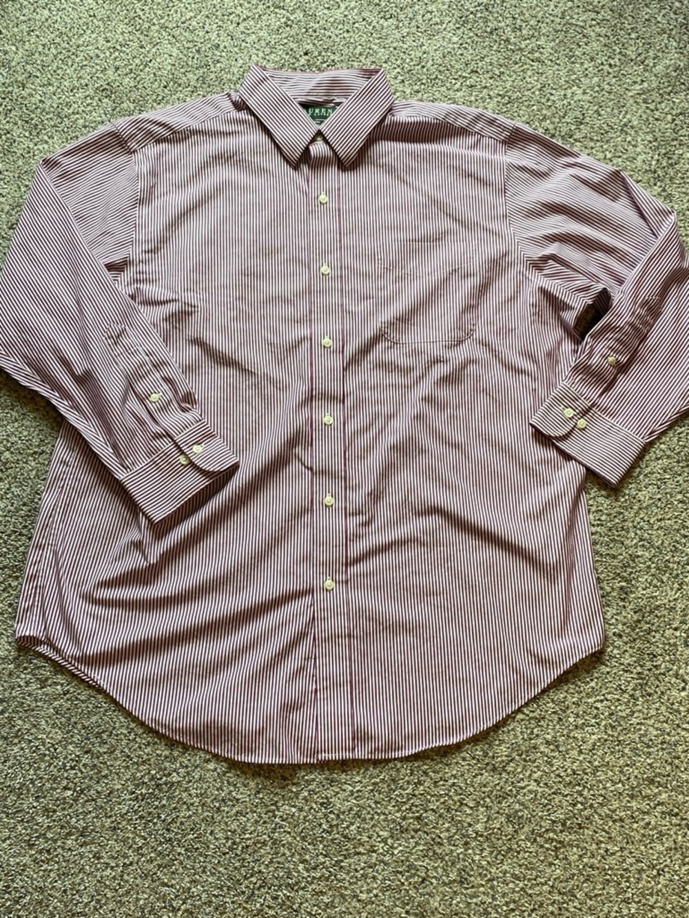 Lauren Ralph Lauren Burgundy and White Striped Dress Shirt